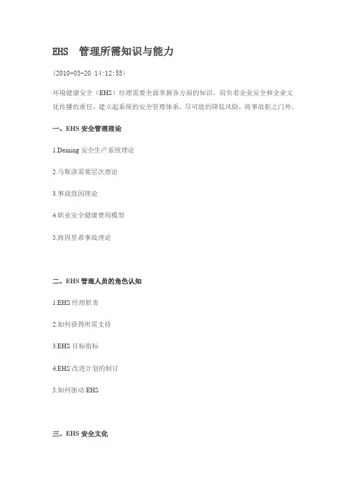 EHS 管理所需知识与能力