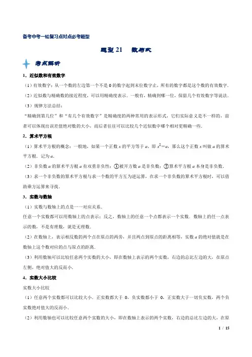 中考数学专题知识点题型复习训练及答案解析(经典珍藏版)：21 数与式