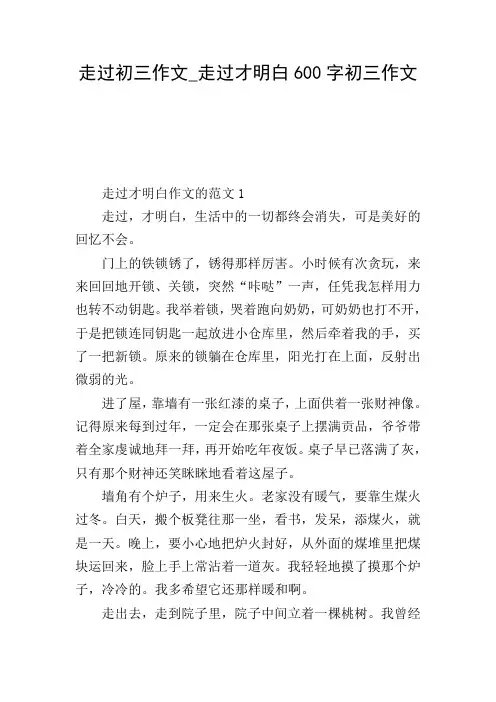 走过初三作文_走过才明白600字初三作文