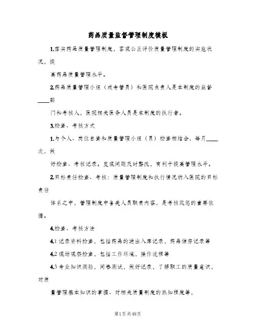 药品质量监督管理制度模板（6篇）