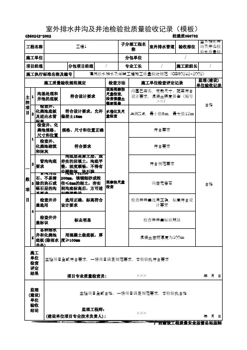 室外排水井沟及井池检验批质量验收记录(模板)