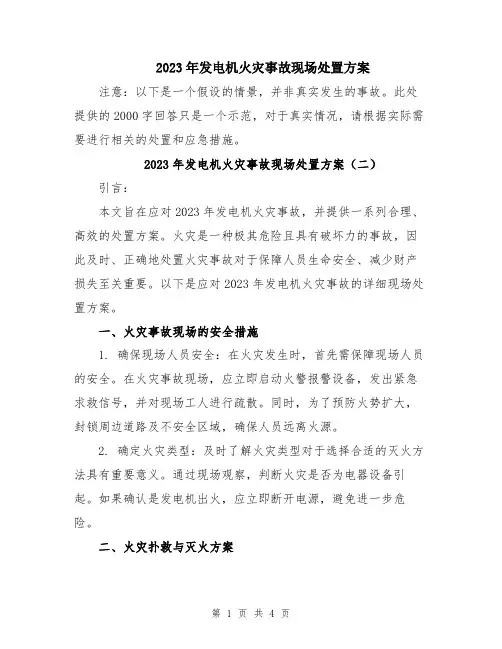 2023年发电机火灾事故现场处置方案