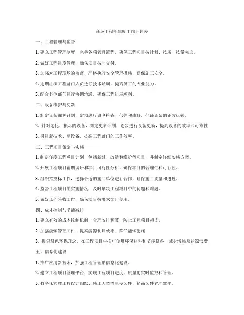 商场工程部年度工作计划表