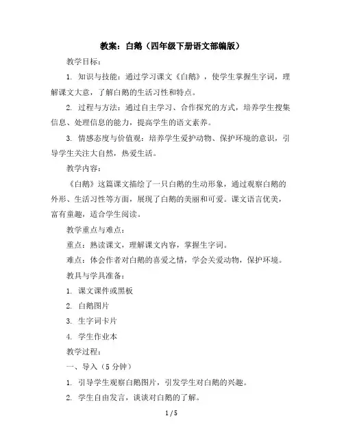 15白鹅(教案)四年级下册语文部编版