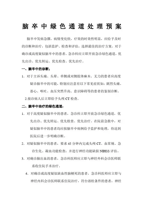 急诊科脑卒中绿色通道处理预案