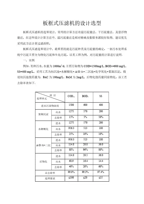板框压滤机选型及配套设备选型