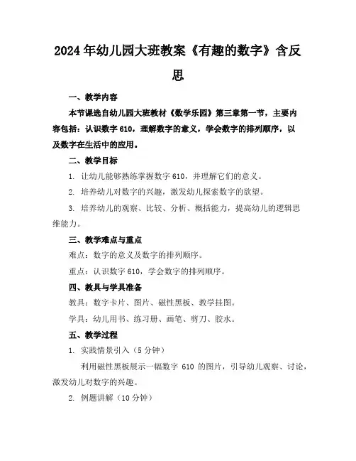 2024年幼儿园大班教案《有趣的数字》含反思