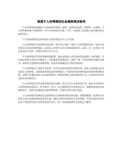 我国个人所得税的社会福利效应研究