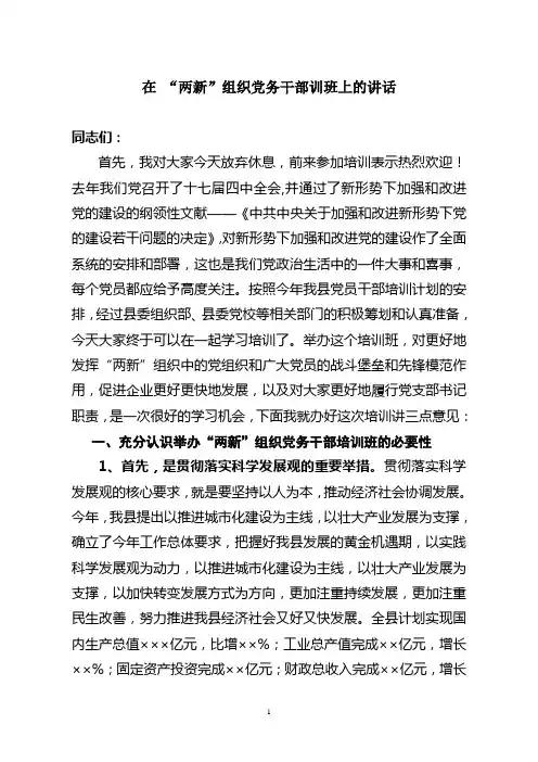 在“两新”组织党务干部培训班上的讲话