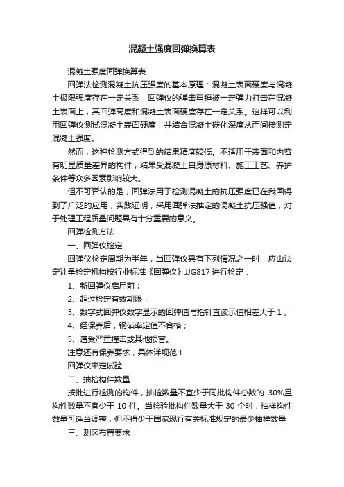 混凝土强度回弹换算表