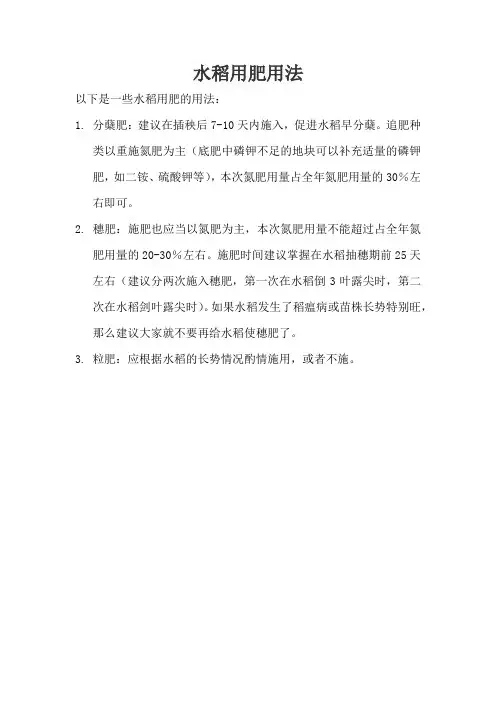 水稻用肥用法