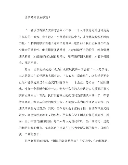 团队精神读后感4篇