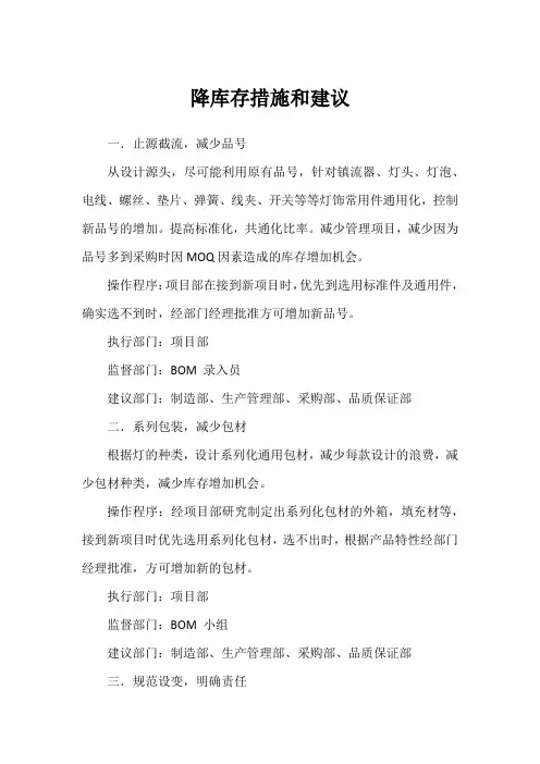 降库存措施和建议