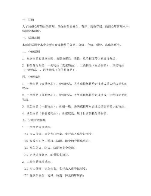 仓库物品分级管理制度