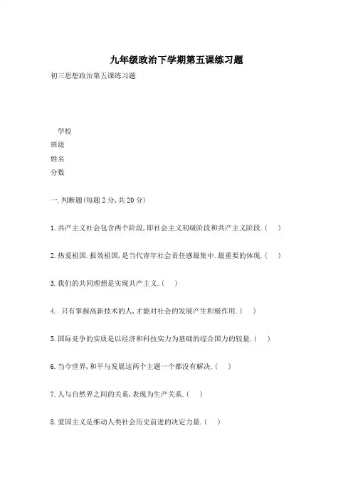 九年级政治下学期第五课练习题
