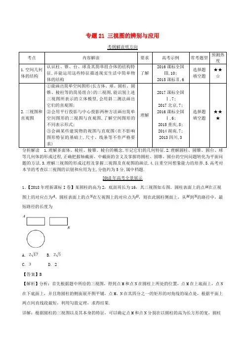 三年高考(2016-2018)高考数学试题分项版解析 专题21 三视图的辨别与应用 理(含解析)