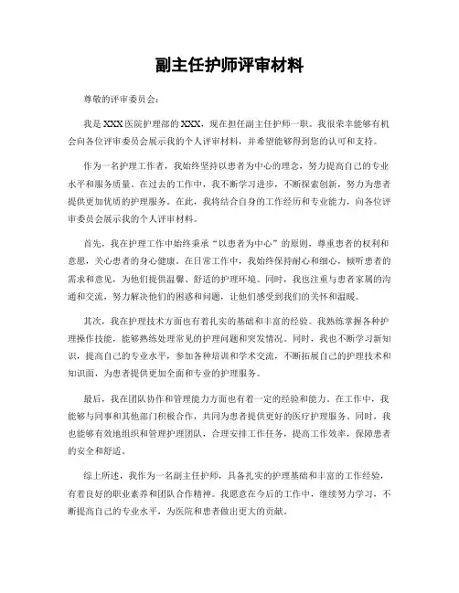 副主任护师评审材料