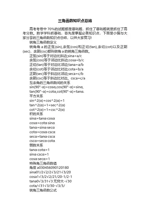 三角函数知识点总结