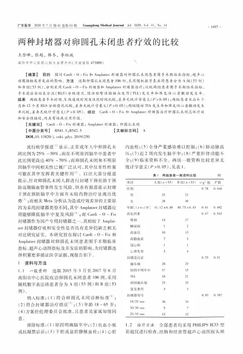 两种封堵器对卵圆孔未闭患者疗效的比较