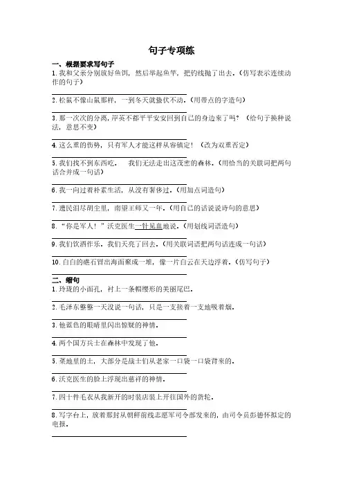 统编版五年级下册语文第四单元句子专项练  (含答案)