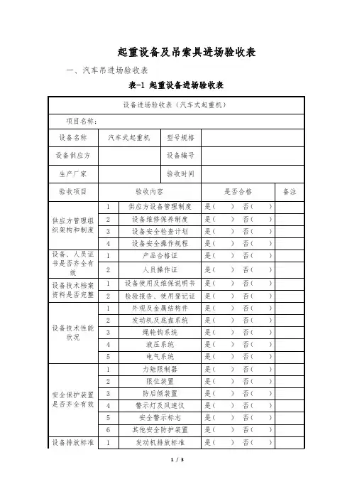 起重设备及吊索具进场验收表