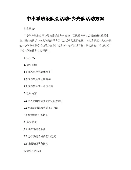 中小学班级队会活动-少先队活动方案