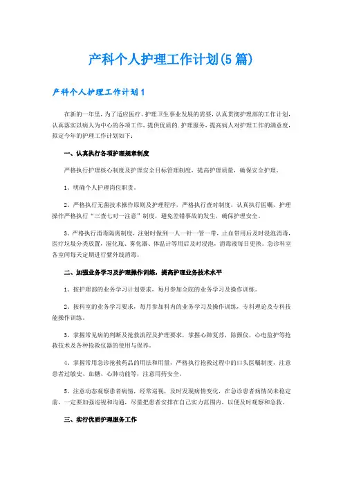 产科个人护理工作计划(5篇)