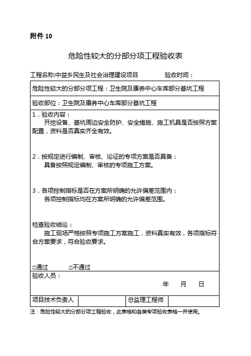 危险性较大的分部分项工程验收表