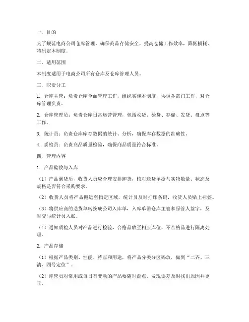 电商公司仓库管理制度范本