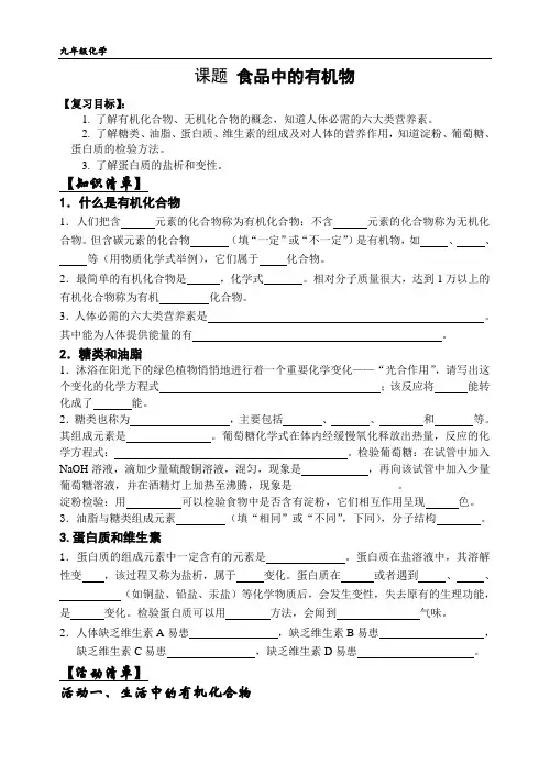 2024年中考化学专题复习7 食品中的有机物