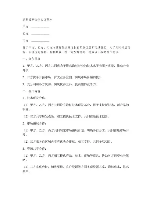 涂料战略合作协议范本