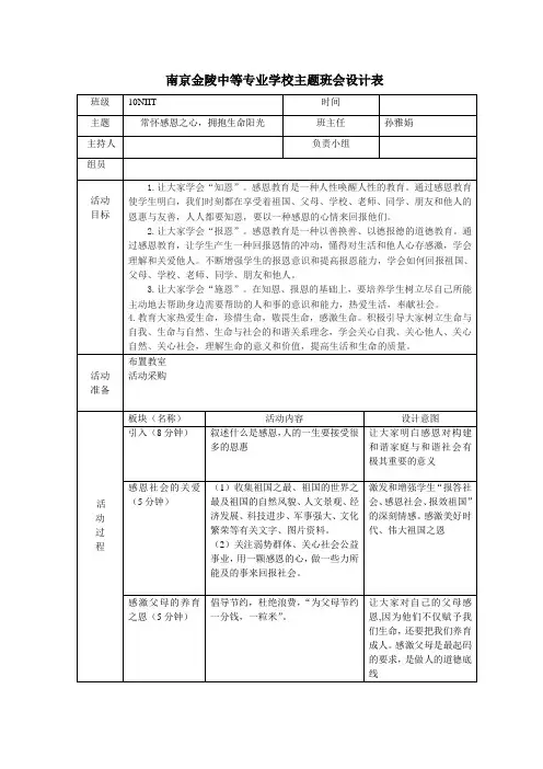 主题班会设计表模板