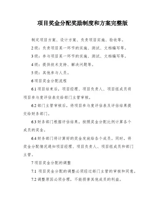 项目奖金分配奖励制度和方案完整版