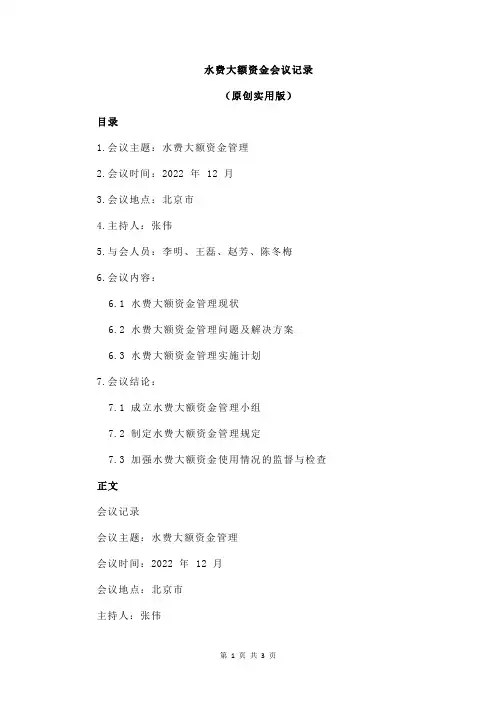 水费大额资金会议记录