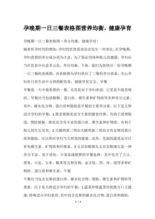 孕晚期一日三餐表格图营养均衡,健康孕育