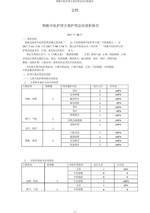 肺胀中医护理方案护理总结分析报告
