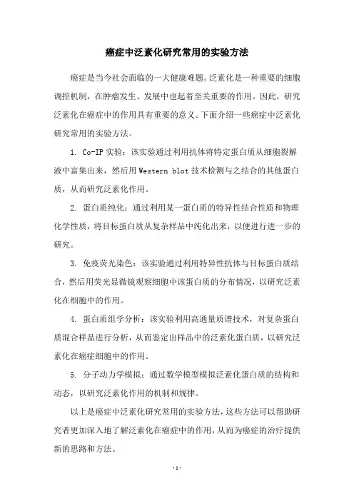癌症中泛素化研究常用的实验方法