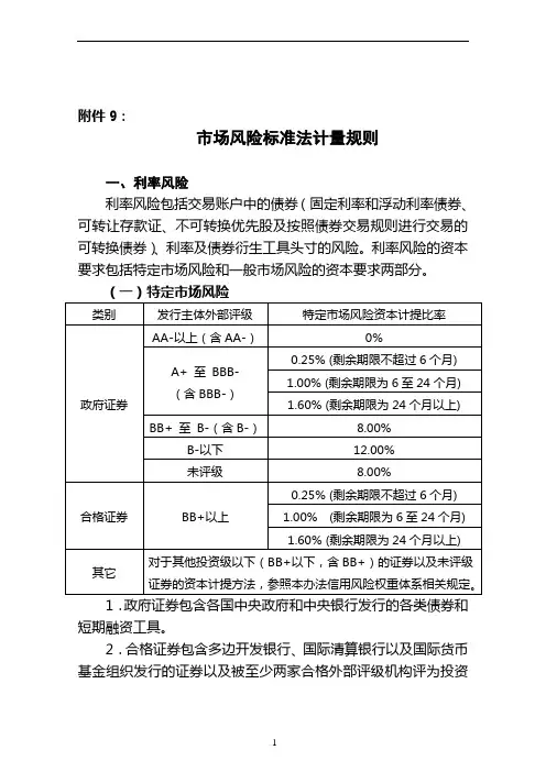 《商业银行资本管理办法》附件9_市场风险资本要求标准法计量规则