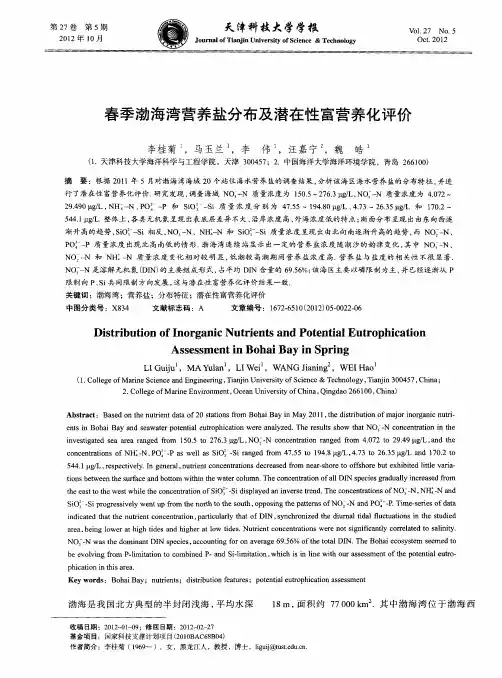春季渤海湾营养盐分布及潜在性富营养化评价