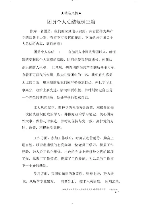 团员个人总结范例三篇