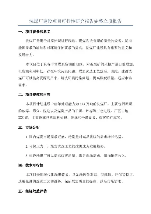 洗煤厂建设项目可行性研究报告完整立项报告