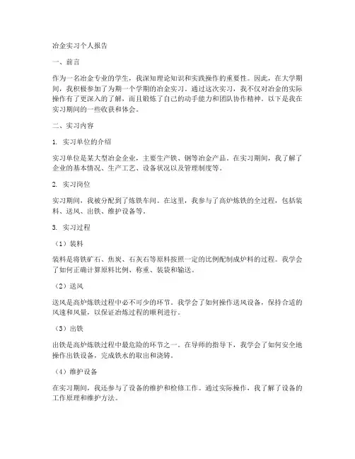 冶金实习个人报告