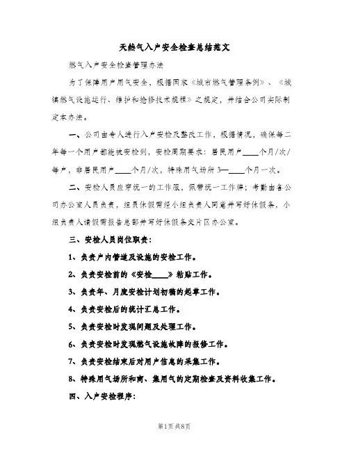 天然气入户安全检查总结范文（2篇）
