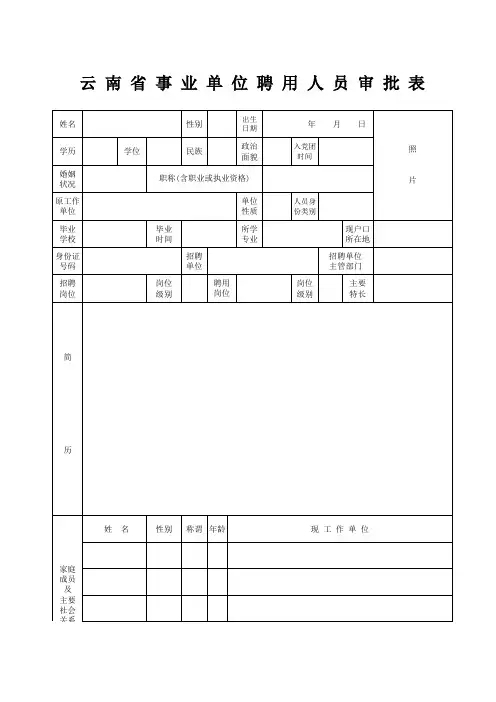 2022年事业招聘审批表等样表(录用审批表、登记表、人员名册)