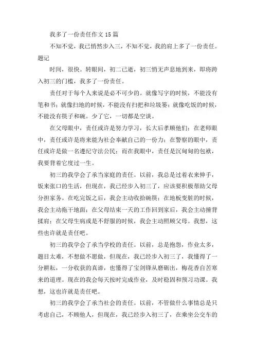 中小学我多了一份责任作文