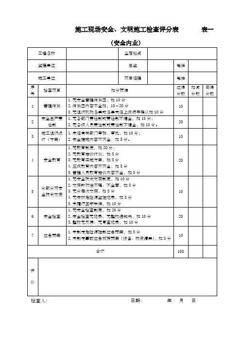 施工现场安全、文明施工检查评分表