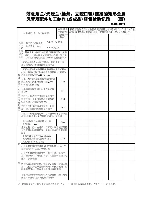 建筑设备安装防排烟系统05薄板法兰—无法兰(插条)连接的矩形金属风管及配件加工制作质量检验记录(4)