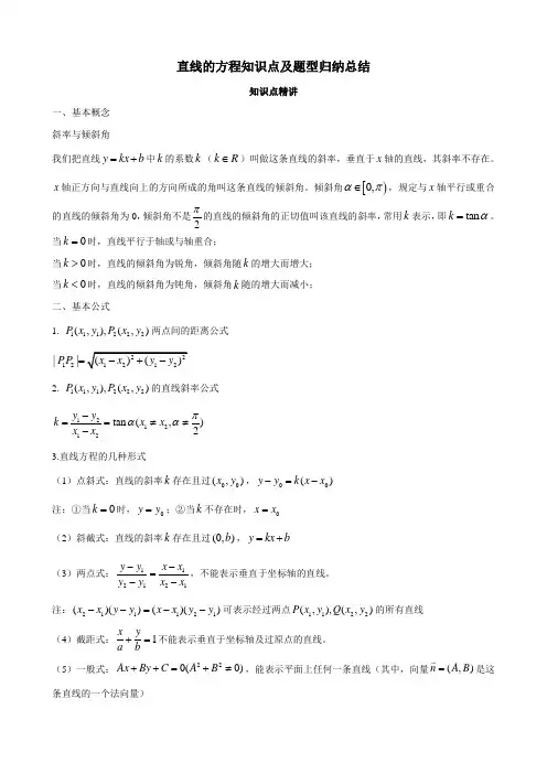 直线的方程知识点及题型归纳总结
