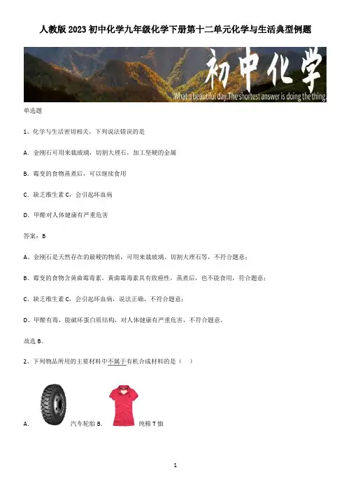 人教版2023初中化学九年级化学下册第十二单元化学与生活典型例题