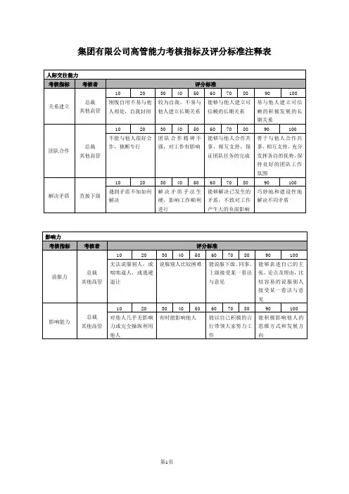 集团有限公司高管年度能力考核指标说明(WORD4页)